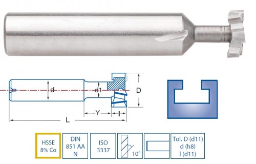 Frézy HSSE 8%Co na T-drážky DIN851AAN/ISO3337