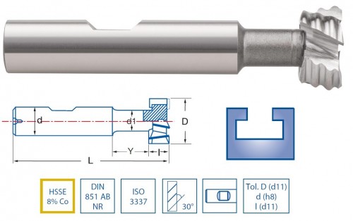 Frézy HSSE 8%Co na T-drážky DIN851ABNR/ISO3337 s weldonem