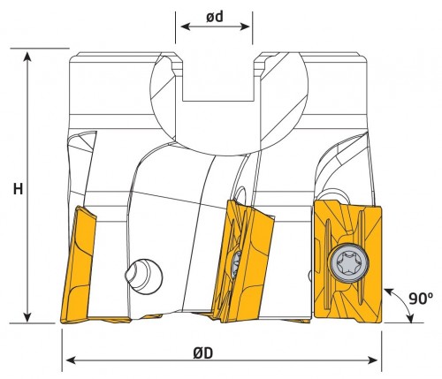 Frézy do rohu i na plochu 90° na destičky BDMT1704.. s chlazením