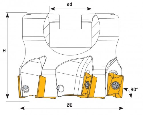 Frézy do rohu i na plochu 90° na destičky R390-11T3.. s chlazením