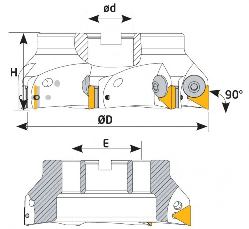 Frézy do rohu i na plochu 90° na destičky TPKN/TPUN/TPKR.. s chlazením