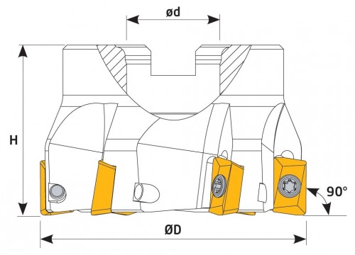 Frézy do rohu i na plochu 90° na destičky XOMX.. s chlazením/bez chlazení