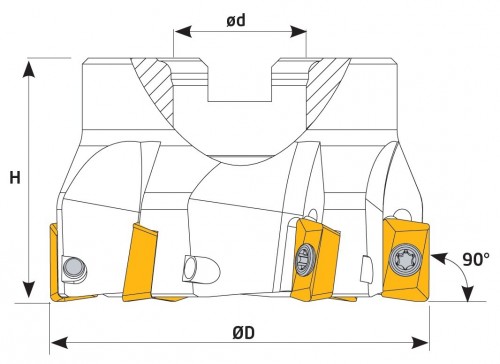 Frézy do rohu i na plochu 90° na destičky XOMX.. s chlazením