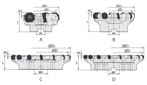 Frézy na plochu 45° na destičky ONHU.. s chlazením i bez chlazení