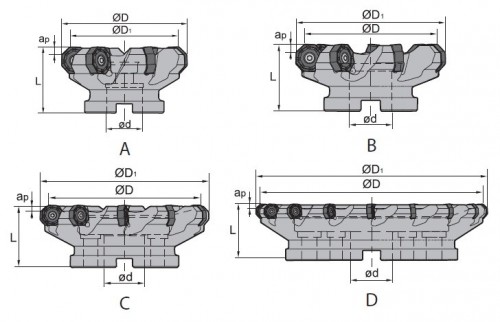 Frézy na plochu 45° na destičky ONHU.. s chlazením i bez chlazení
