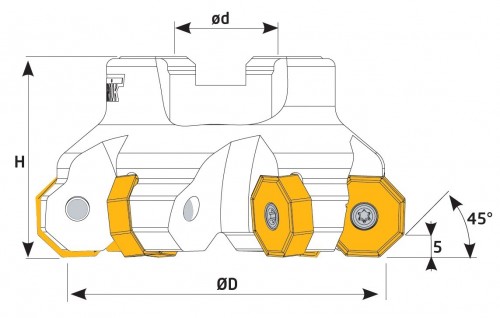 Frézy na plochu 45° na destičky ONMX.. s chlazením