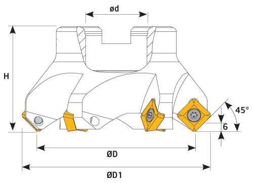Frézy na plochu 45° na destičky SDHT.. s chlazením
