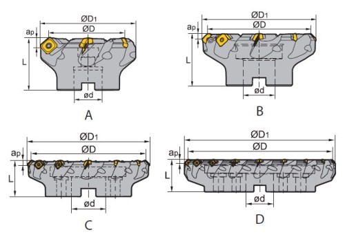 Frézy na plochu 45° na destičky SEET.. s chlazením i bez chlazení