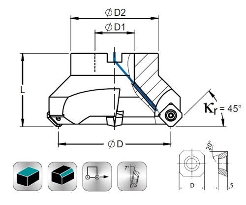 Frézy na plochu 45° na destičky SEET1204/SEKX1204.. s chlazením