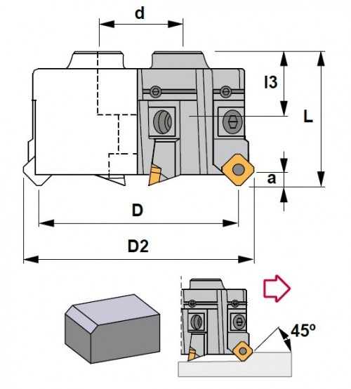 Frézy na plochu 45° na destičky SEHT/SEHW/SEMT..