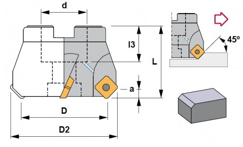Frézy na plochu 45° na destičky SEHT/SEHW/SEMT.. s chlazením