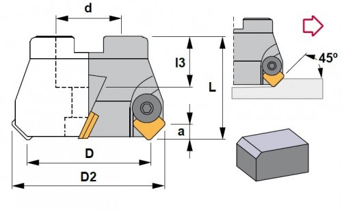 Frézy na plochu 45° na destičky SEKN/SEKR..