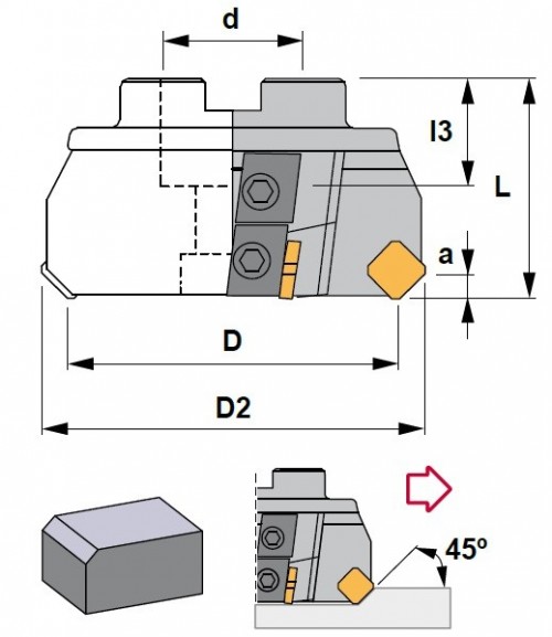 Frézy na plochu 45° na destičky SEKN/SEKR..