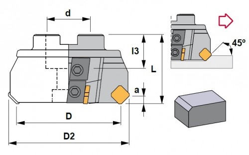 Frézy na plochu 45° na destičky SEKN/SEKR..
