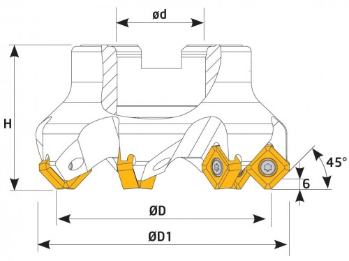Frézy na plochu 45° na destičky SNHX1206/SNKX1206.. s chlazením