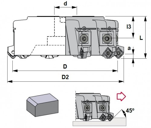 Frézy na plochu 45° na destičky SNMX1206..