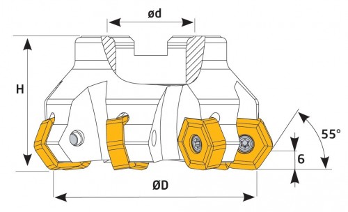 Frézy na plochu 55° na destičky HNHX..