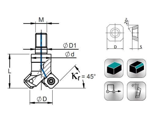 Frézy se závitovým adaptérem 45° na plochu na destičky SEKX../SEET1204.. s chlazením
