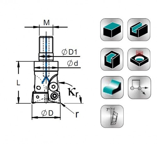 Frézy se závitovým adaptérem 95° na plochu na destičky XDH.. s chlazením