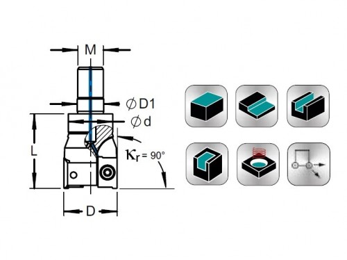 Frézy se závitovým adaptérem  do rohu i na plochu 90° na destičky ADKT1505.. s chlazením