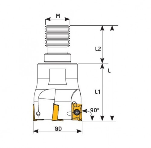 Frézy se závitovým adaptérem  do rohu i na plochu 90° na destičky APKT1003.. s chlazením
