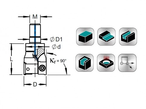 Frézy se závitovým adaptérem  do rohu i na plochu 90° na destičky APKT1003PD.. s chlazením