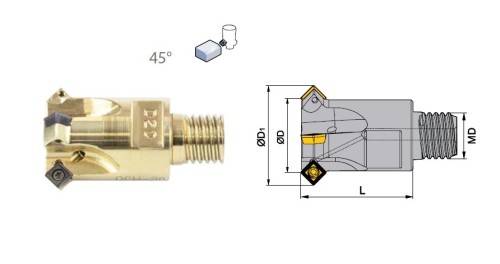 Frézy se závitovým adaptérem na plochu na destičky SPGT0502.. s chlazením - srážecí/odjehlovací