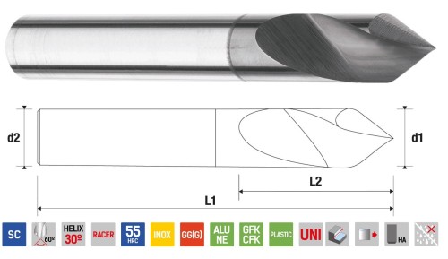 Gravírovací 1-břitá tvrdokovová fréza 60° 55HRc Gravírovací 1-břitá tvrdokovová fréza 60° 55HRc