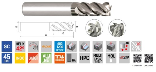 HRUBOVACÍ TK FRÉZY S RÁDIUSEM Z4-Z5 42°