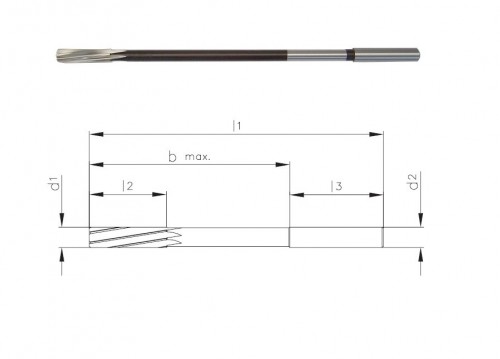 HSSE dlouhé strojní výstružníky se spirálovými drážkami DIN212 - H7, tolerance stopky = h9