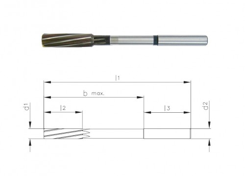 HSSE precizní strojní výstružníky se spirálovými drážkami DIN212 - S ODLEHČENÍM - H7, tolerance stopky = h6