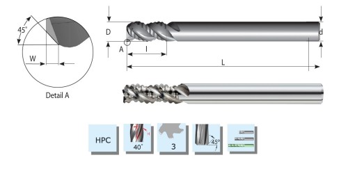 Hrubovací vysoce výkonné frézy na hliník s rohovým sražením  - HPC obrábění