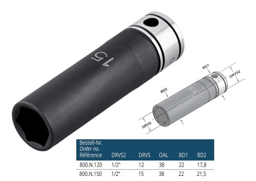 IMPACT šestihranná hlavice, 1/2 palce