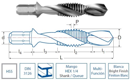 KOMBINOVANÝ HSS VRTÁK SE ZÁVITNÍKEM V SADĚ DIN3126- MULTIFUNKČNÍ KOMBINOVANÝ HSS VRTÁK SE ZÁVITNÍKEM V SADĚ DIN3126- MULTIFUNKČNÍ