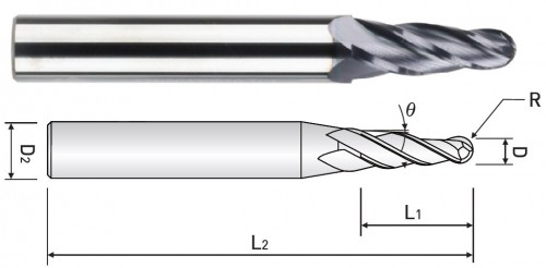 KUŽELOVÉ FRÉZY - 4-BŘITÉ KULOVÉ FRÉZY - HRC55