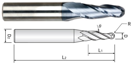 KUŽELOVÉ FRÉZY – 3-BŘITÉ KULOVÉ FRÉZY - HRC55