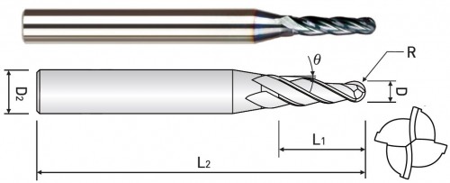 KUŽELOVÉ FRÉZY – KULOVÉ S RÁDIUSEM HRC38 – stupeň 1°00´