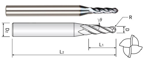 KUŽELOVÉ FRÉZY – KULOVÉ S RÁDIUSEM HRC38 – stupeň 1°30´