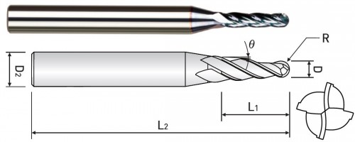 KUŽELOVÉ FRÉZY – KULOVÉ S RÁDIUSEM HRC38 – stupeň 45´