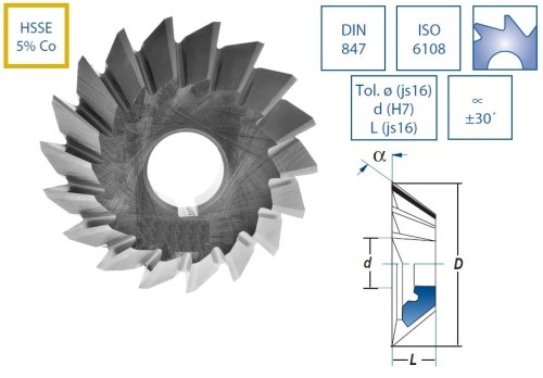 Kotoučové frézy HSSE 5%Co s jedním úhlem DIN842
