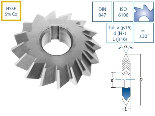 Kotoučové frézy HSSE 5%Co se dvěma úhly DIN847