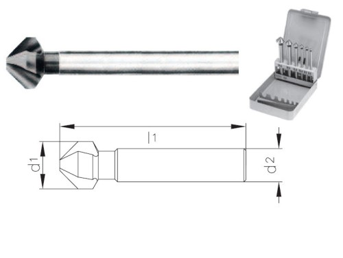 Kuželové dlouhé záhlubníky HSS 90° DIN335C, tolerance stopky = h9 v sadě 6 ks
