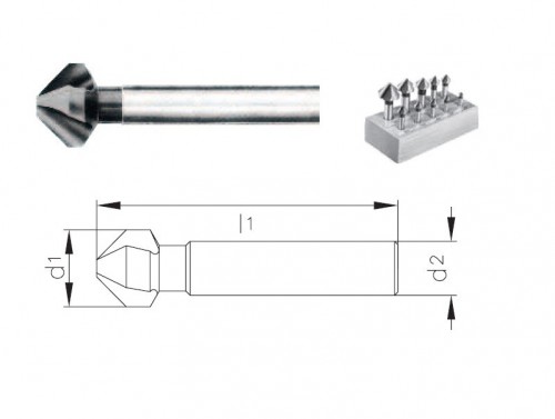 Kuželové záhlubníky HSS 90° DIN335C, tolerance stopky = h9 v sadě 10 ks v dřevěném lůžku