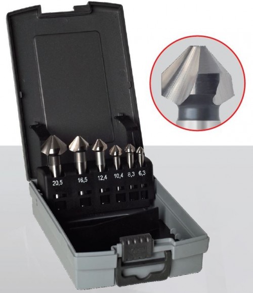 Kuželové záhlubníky HSS 90° DIN335 v sadě 6,3+8,3+10,4+12,4+16,5+20,5