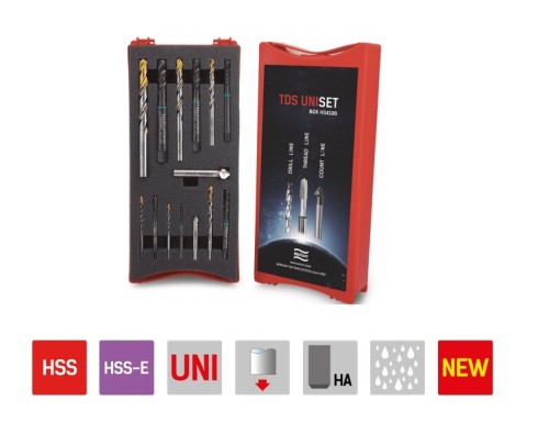 Kuželové záhlubníky HSS 90° DIN335 v sadě s vrtáky a závitníky