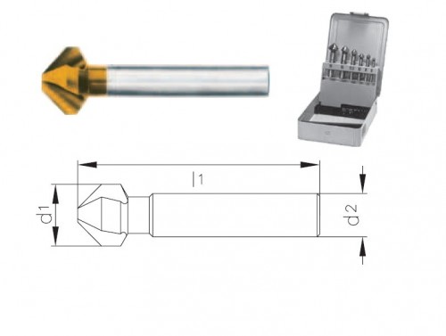 Kuželové záhlubníky HSS+TIN 90° DIN335C, tolerance stopky = h9 v sadě 6 ks