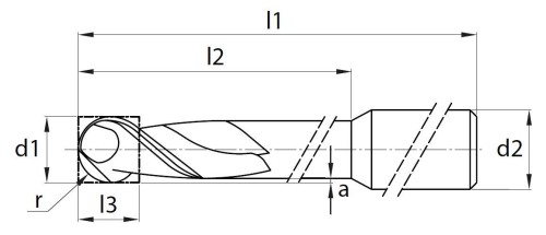 MC-2BD-CrCo/Titan -2břité frézy s kulové (povlak supernitrid)
