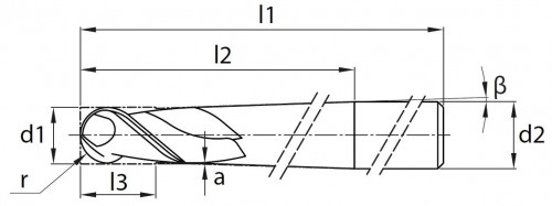 MC-2BD-PE / PTFE / Polyamid / PMMA / VOSK-2břité frézy s kulové, kónické (bez povlaku)
