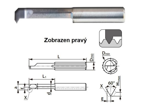 Mikronožíky pro vnitřní závity částečný profil 60° - PRAVÉ