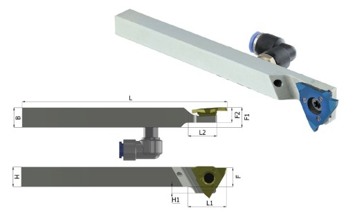 Multifunkční nástroje pro švýcarské automaty SWISS-LINE tenké pro odříznutí při použití pomocného vřetena - levé Multifunkční nástroje pro švýcarské automaty SWISS-LINE tenké pro odříznutí při použití pomocného vřetena - levé